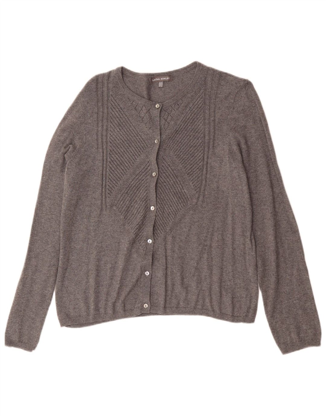 Laura Ashley Damen-Cardigan-Pullover UK 14 Mittelgraue Baumwolle