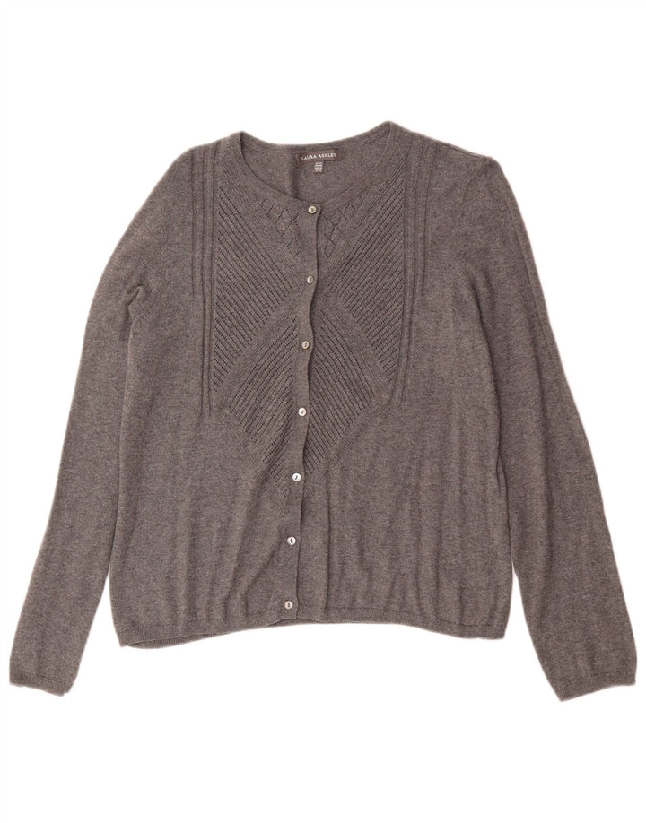 Laura Ashley Damen-Cardigan-Pullover UK 14 Mittelgraue Baumwolle
