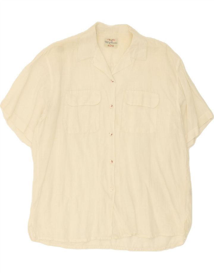 BENETTON Womens Short Sleeve Shirt IT 46 Large Off White Linen Vintage Benetton and Second-Hand Benetton from Messina Hembry 