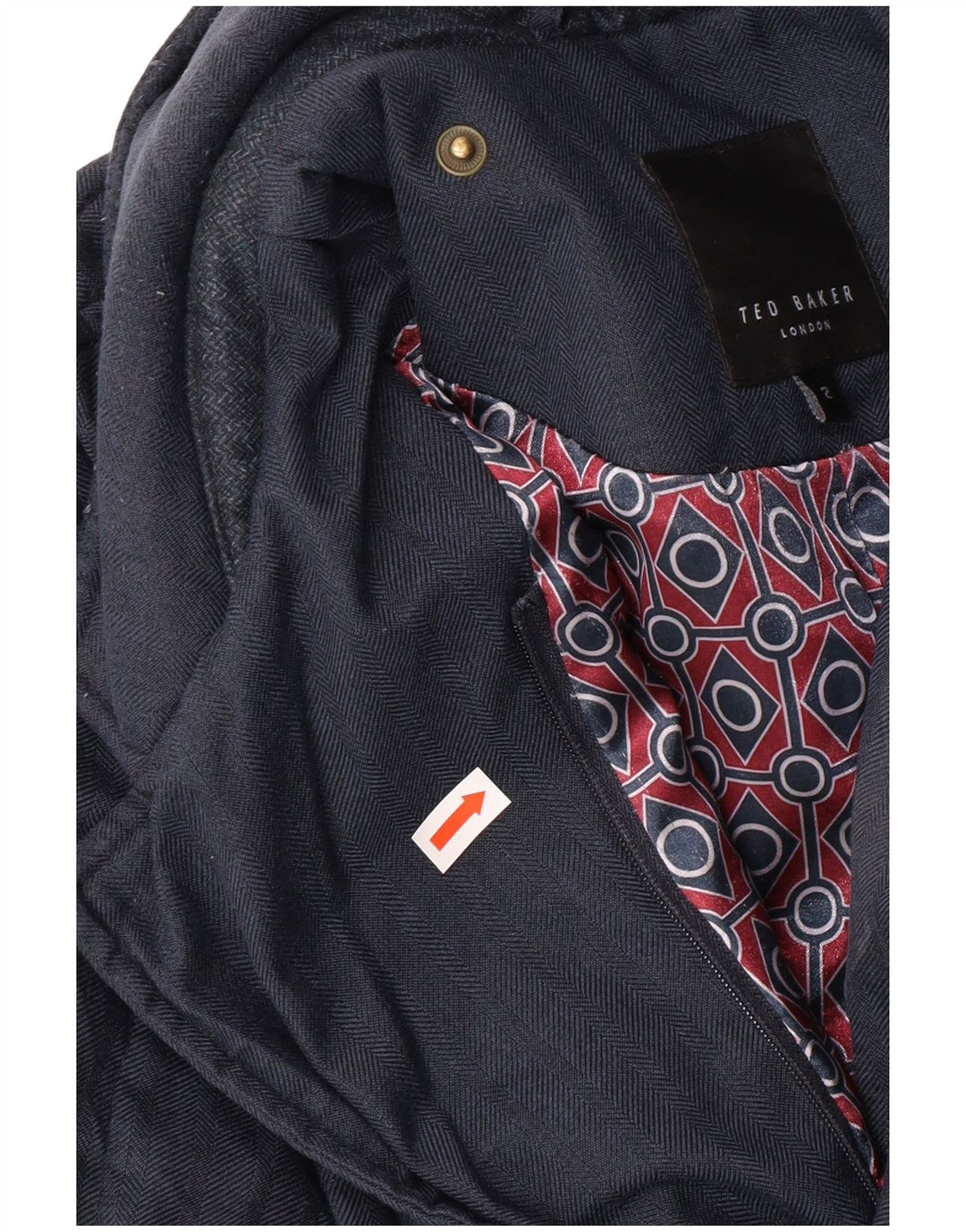 TED BAKER Herren-Steppjacke, Größe 2, klein, marineblau, Herringbone-Klassiker