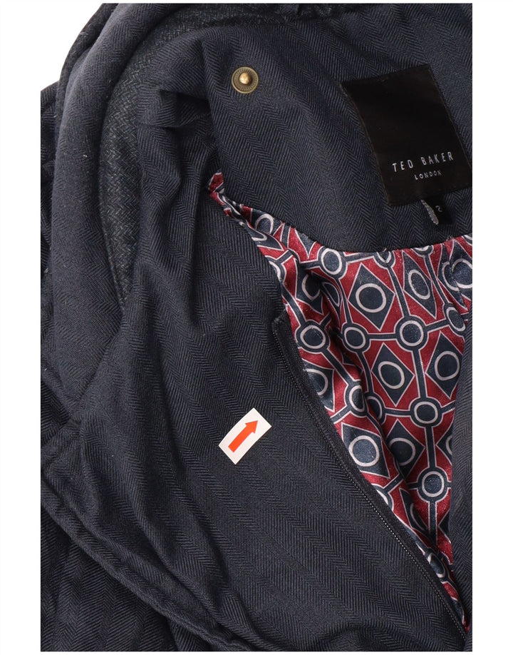 TED BAKER Herren-Steppjacke, Größe 2, klein, marineblau, Herringbone-Klassiker