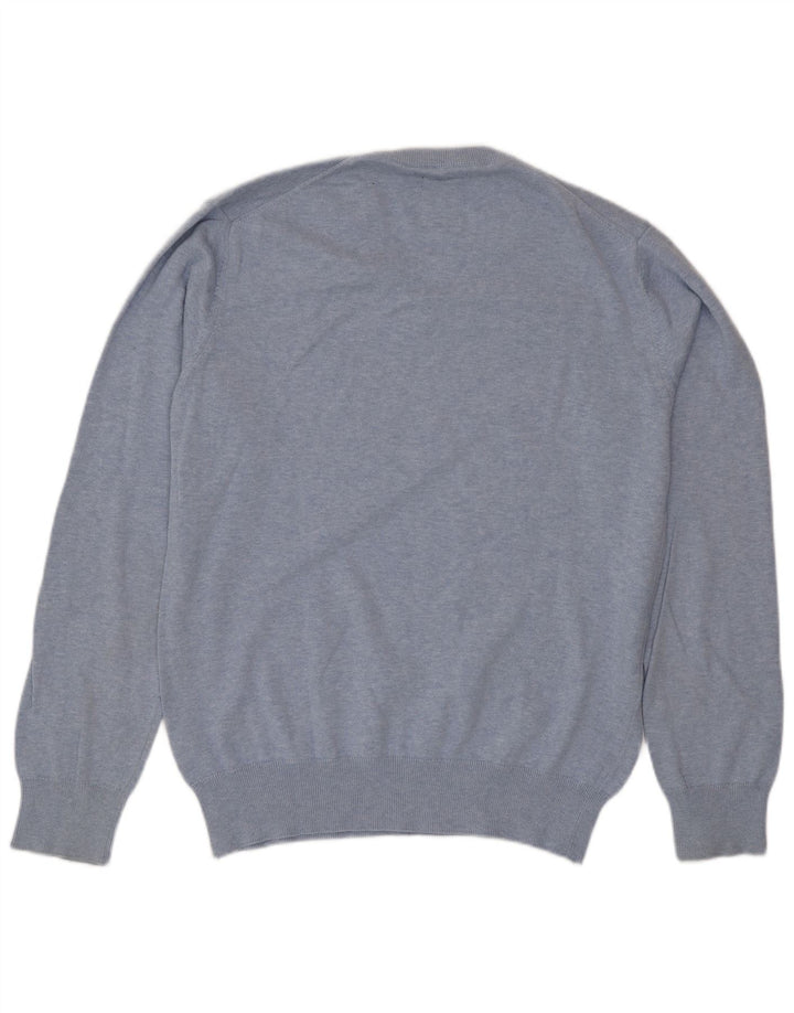 Gant Herren-Pullover mit V-Ausschnitt, mittelblaue Baumwolle