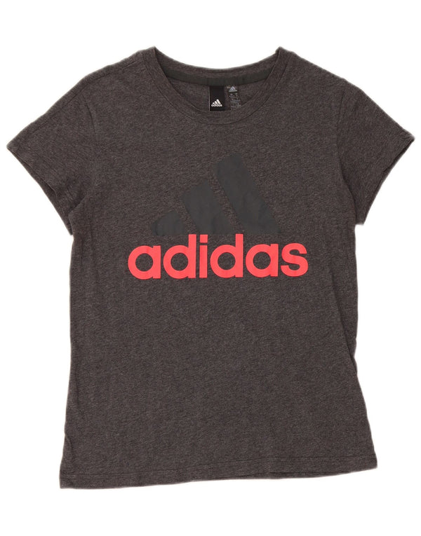 Adidas Damen Graphic T-Shirt Top UK 12/14 Mittelgraue Baumwolle