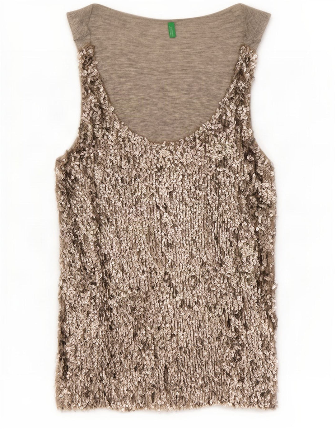 Benetton Damen Pailletten-Trägershirt UK 14 Mittelgraue Viskose