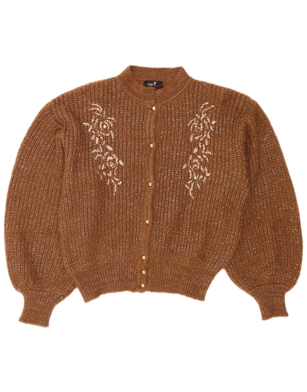 Neri Damen-Cardigan-Pullover IT 46 Großes braunes Blumen-Mohair