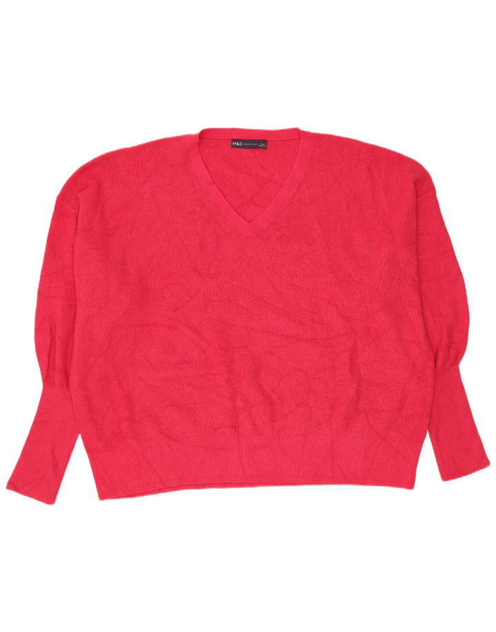 Marks & Spencer Damen-Pullover mit V-Ausschnitt in Übergröße, groß, rosa Viskose