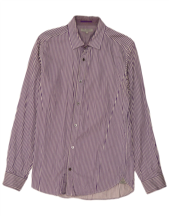 TED BAKER Herrenhemd Größe 2 Small Lila Nadelstreifen Baumwolle