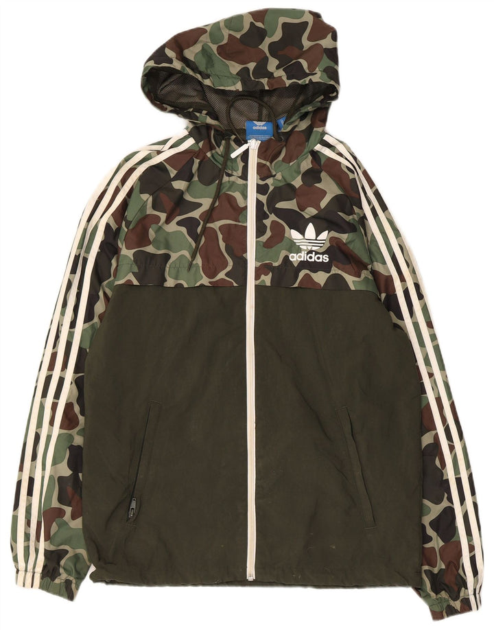 Adidas Herren Kapuzen-Regenjacke UK 36 Small Khaki Camouflage Polyester