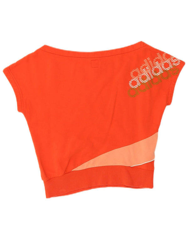 Adidas Damen Crop Graphic T-Shirt Top UK 12 Mittelorange Farbblock