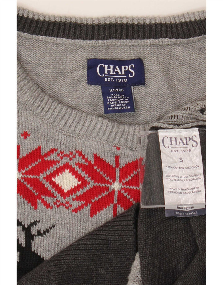 Chaps Herren-Pullover mit U-Boot-Ausschnitt, Größe S, Grau, Fair-Isle-Baumwolle