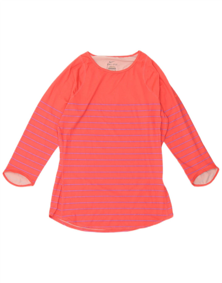 NIKE Damen-Dri-Fit-Top mit 3/4-Ärmeln, UK-Größe 10, klein, rosa gestreift, Polyester