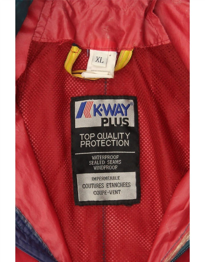 K-WAY Herren-Regenjacke mit Kapuze, UK 42, XL, rotes Colourblock-Polyamid
