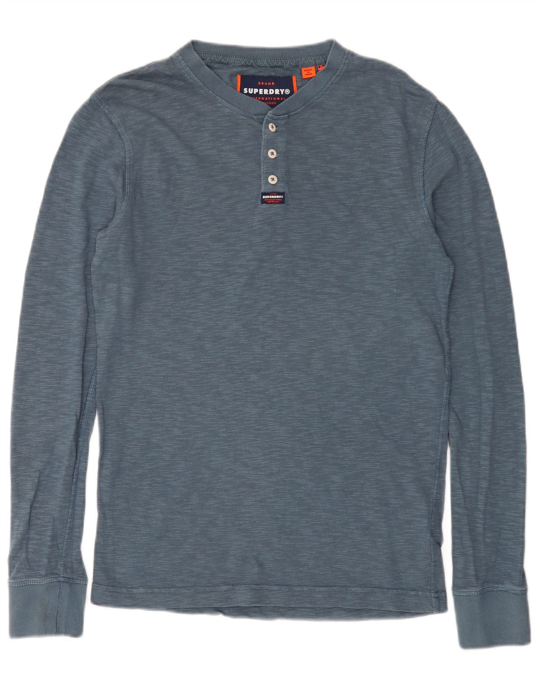 Superdry Herren-Langarmoberteil aus mittelblau gefleckter Baumwolle