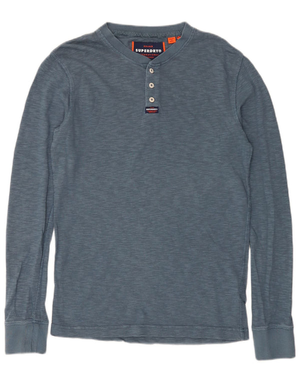 Superdry Herren-Langarmoberteil aus mittelblau gefleckter Baumwolle