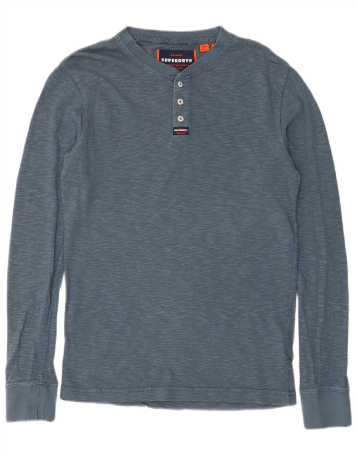 Superdry Herren-Langarmoberteil aus mittelblau gefleckter Baumwolle