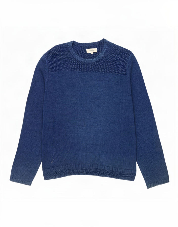 Jigsaw Herren-Pullover mit Rundhalsausschnitt, mittelblaue Baumwolle