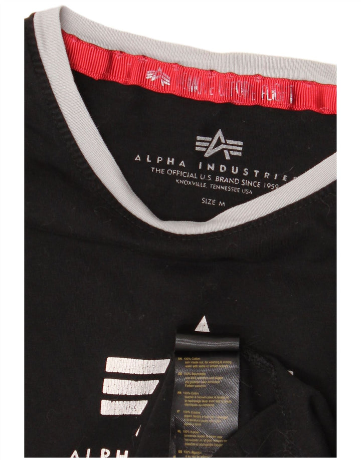 ALPHA INDUSTRIES Damen Grafik-T-Shirt-Oberteil UK 14 Mittelschwarze Baumwolle