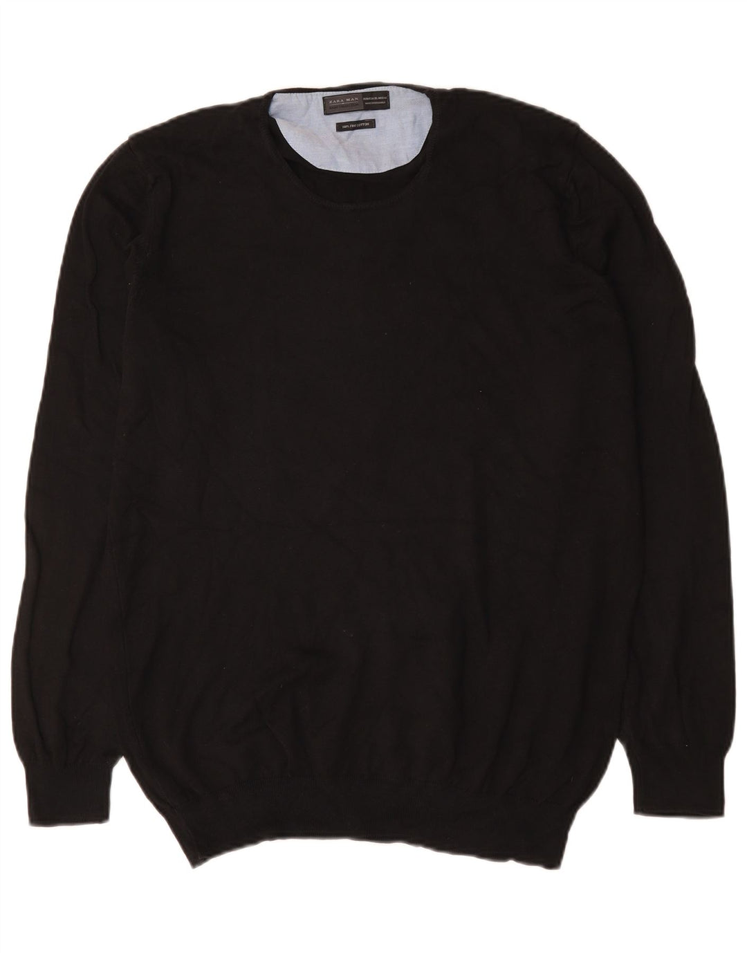 Zara Herren-Pullover mit Rundhalsausschnitt, XL, schwarze Baumwolle