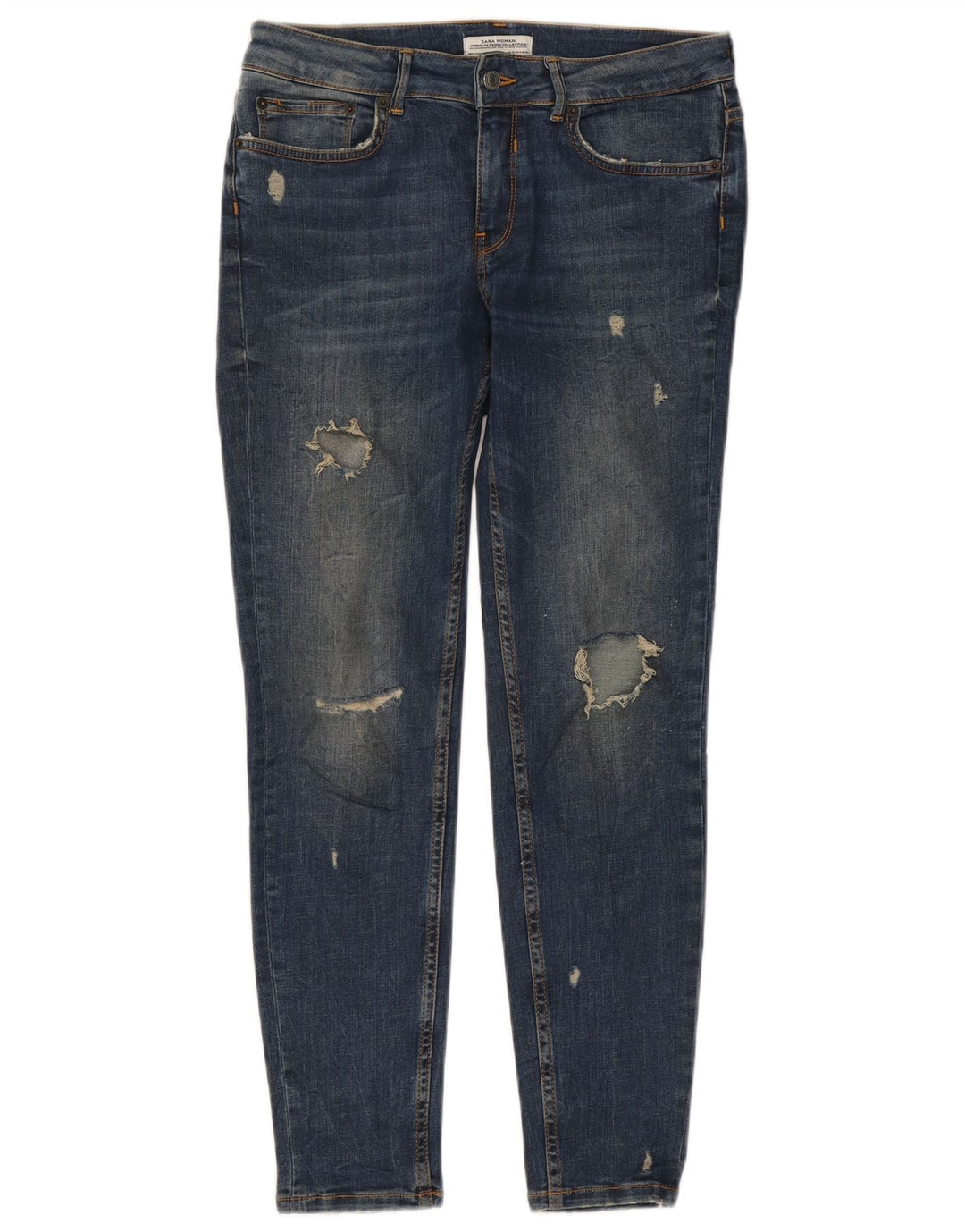 Zara Damen Distressed Skinny Jeans EU 40 Medium W30 L27 Blau