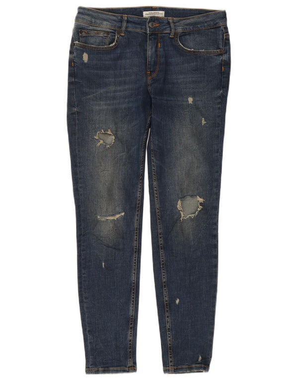 Zara Damen Distressed Skinny Jeans EU 40 Medium W30 L27 Blau