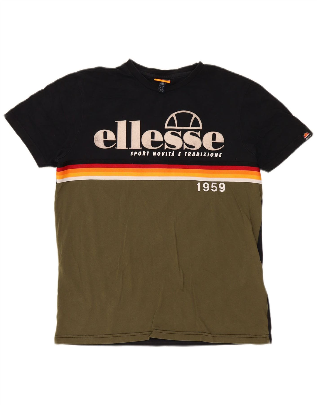 Ellesse Herren-Grafik-T-Shirt-Oberteil aus mittlerer Khaki-Farbblock-Baumwolle
