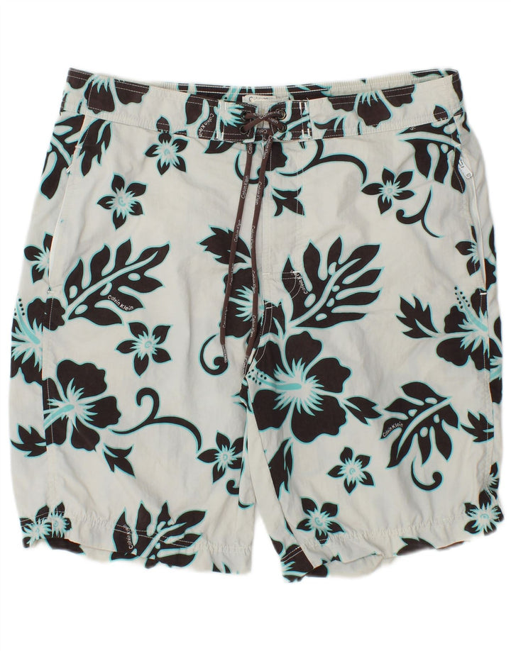 CALVIN KLEIN Mens Swimming Shorts Small  White Floral Nylon