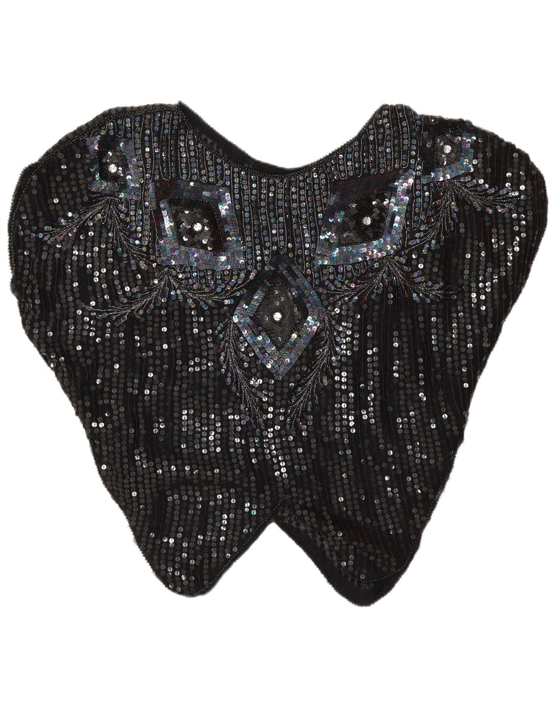 Vintage Damen Fledermaus-Pailletten-Bluse Top UK 16 Groß Schwarz Argyle/Diamant