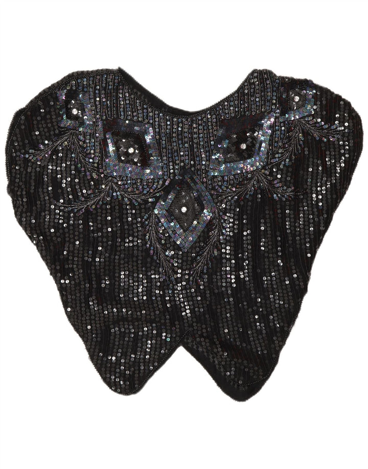 Vintage Damen Fledermaus-Pailletten-Bluse Top UK 16 Groß Schwarz Argyle/Diamant