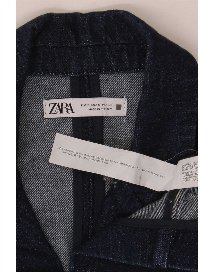 Zara Damen Crop Double Breasted Denim Blazer Jacke UK 10 Small Marineblau