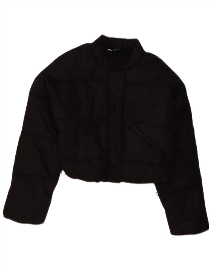 Zara Damen Loose Fit Crop Wattierte Jacke UK 6 XS Schwarz Polyester
