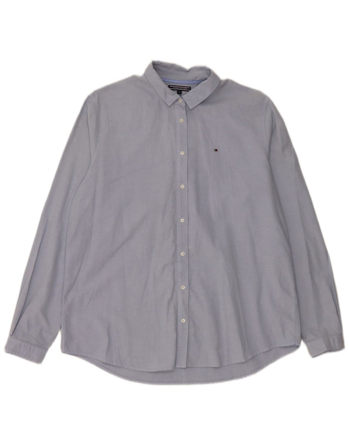 TOMMY HILFIGER Damen-Hemd mit normaler Passform, US 10, große blaue Baumwolle