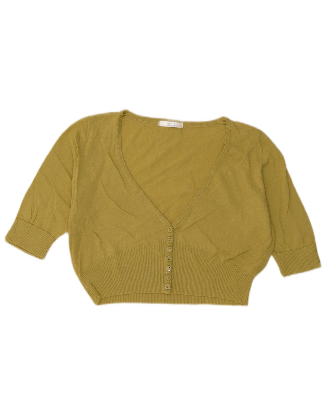 Marks & Spencer Damen-Strickjacke mit kurzen Ärmeln, Gr. 14, Mittelgelb
