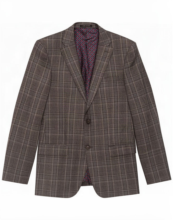 Ted Baker Herren-Blazer mit 2 Knöpfen, UK 38, mittelgrau karierte Wolle
