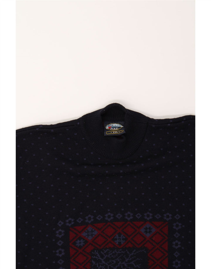 NORTH POLE Herren-Pullover mit Rollkragen, 2XL, Marineblau, Fair-Isle-Wolle