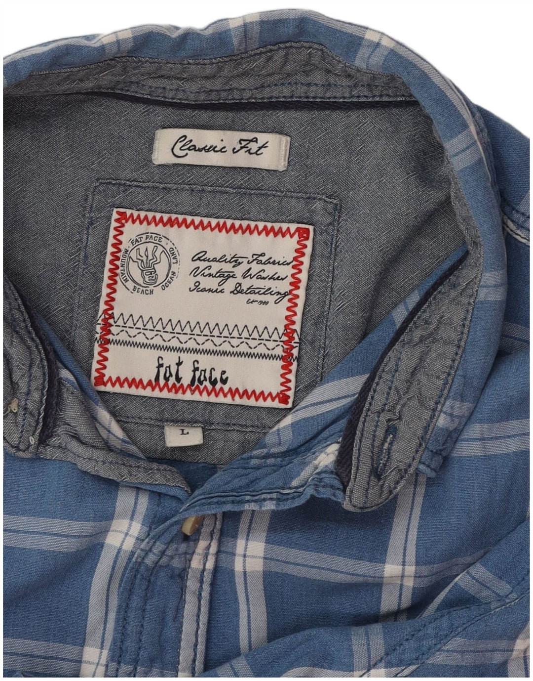 FAT FACE Herren-Kurzarmhemd mit klassischer Passform, groß, blau kariert