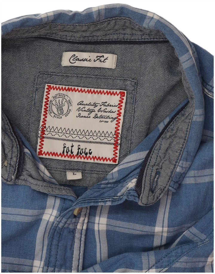 FAT FACE Herren-Kurzarmhemd mit klassischer Passform, groß, blau kariert