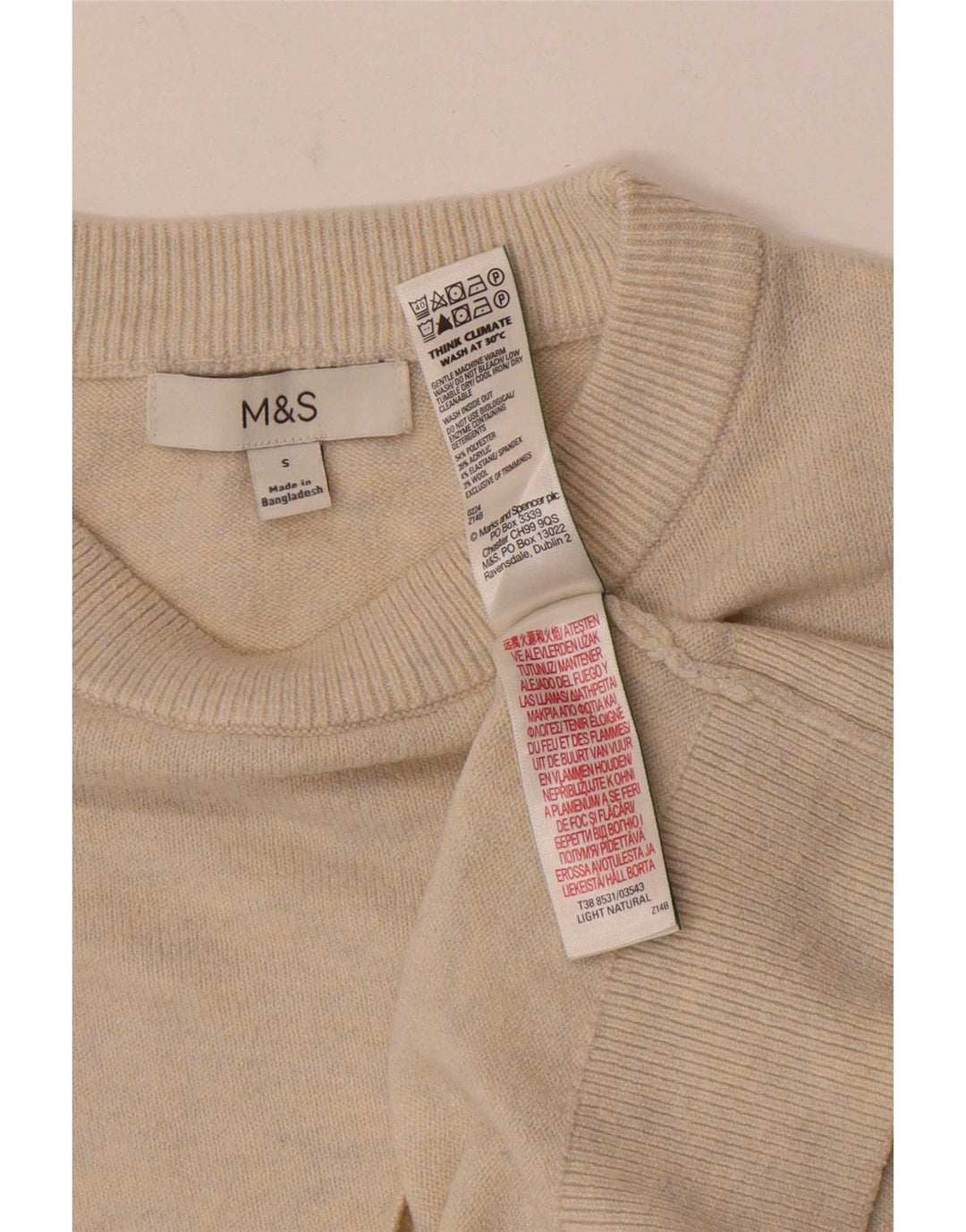 Marks & Spencer Damen-Pullover mit U-Boot-Ausschnitt, Gr. 10, Beige, Polyester