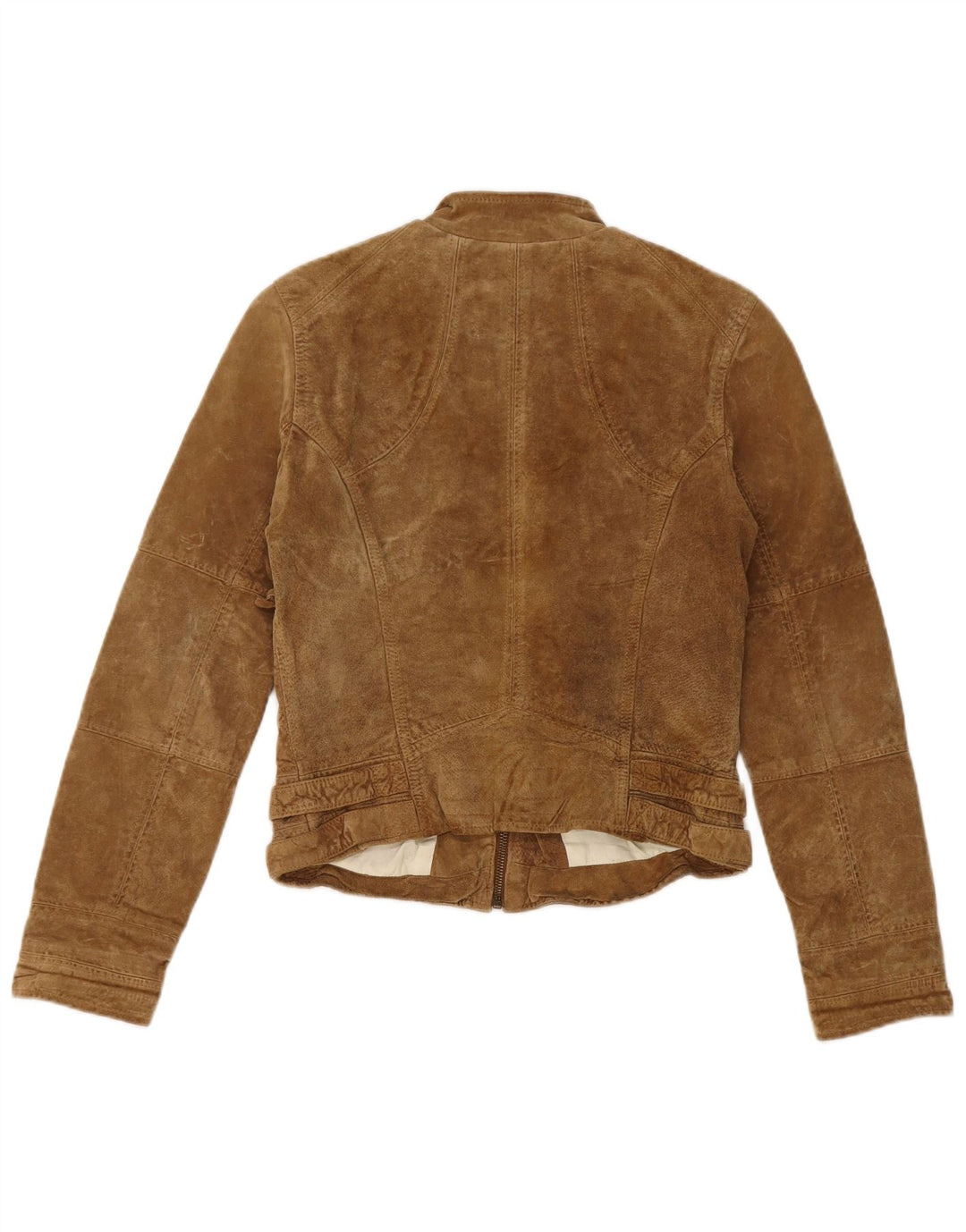 Zara Damen Crop Wildlederjacke UK 12 Medium Beige Leder