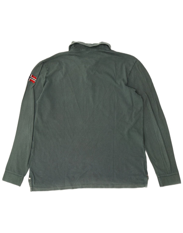 Napapijri Herren Geographic Langarm-Poloshirt 2XL grüne Baumwolle