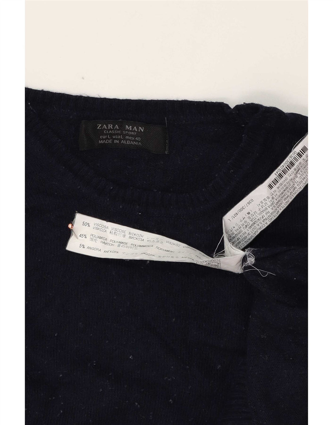 Zara Herren-Pullover mit Rundhalsausschnitt, groß, marineblaue Viskose