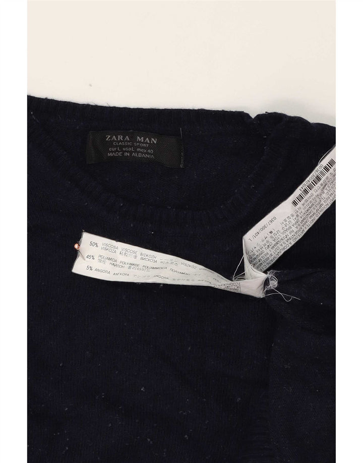 Zara Herren-Pullover mit Rundhalsausschnitt, groß, marineblaue Viskose
