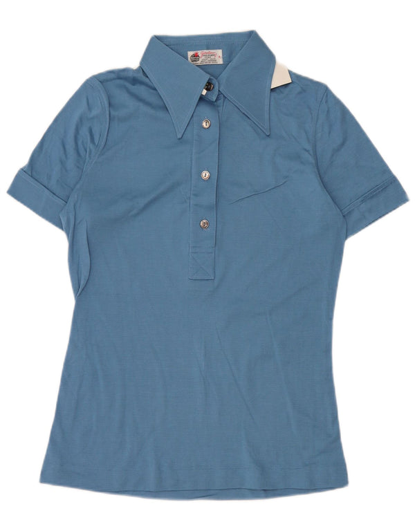 VINTAGE Damen Poloshirt US 4 Small Blaue Baumwolle