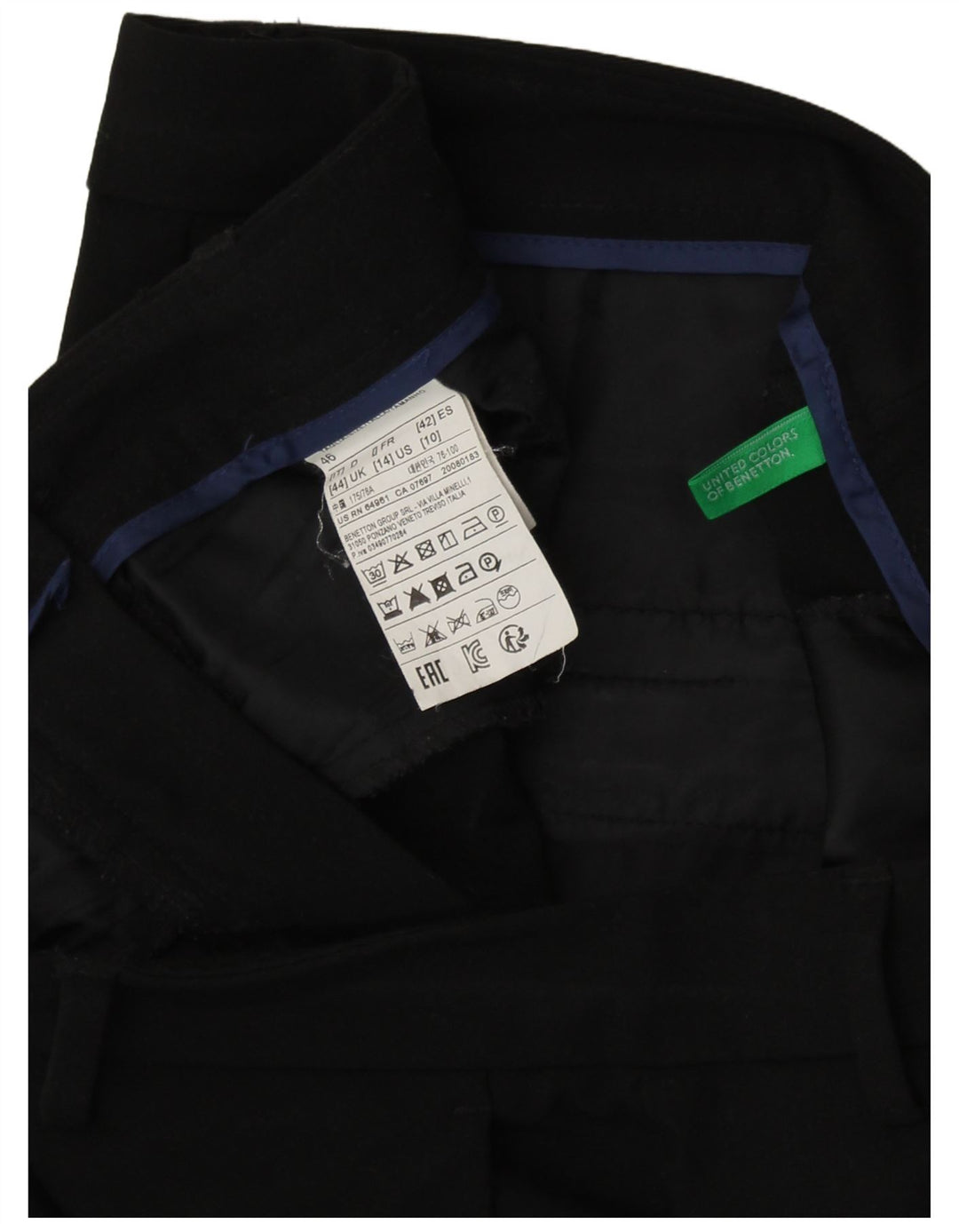 BENETTON Damen-Anzughose, gerade, UK 44, Größe L, W32, L27, Schwarz, Polyester