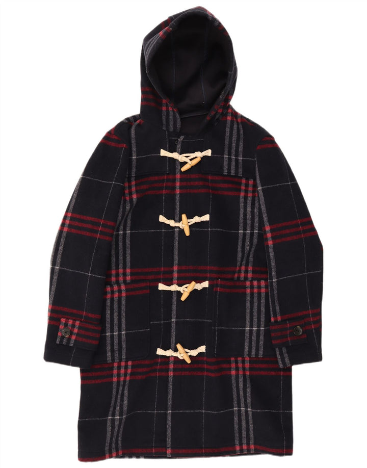 Zara Herren-Dufflecoat mit Kapuze, UK 36, klein, marineblau, kariert, Polyester
