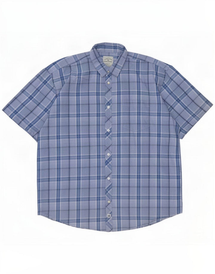 Tom Tailor Herren Kurzarmhemd 2XL Blau kariert Baumwolle