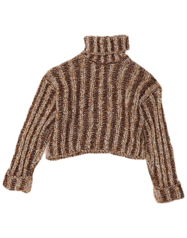 Zara Crop Rollkragenpullover für Mädchen, 8–9 Jahre, braun gestreift, Acryl