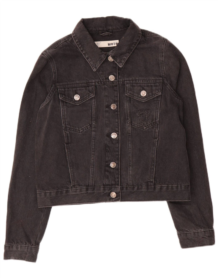 Topshop Damen Crop Denim Jacke UK 10 Small Grau