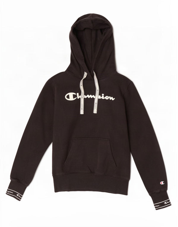 Champion Womens Graphic Hoodie Pullover UK 10 Small Schwarz Baumwolle
