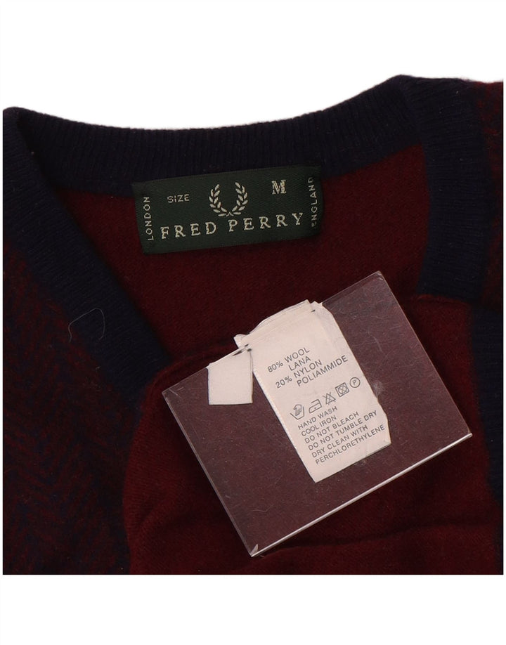 Fred Perry Herren-Pullover mit V-Ausschnitt, mittlerer burgunderroter Colourblock-Wolle