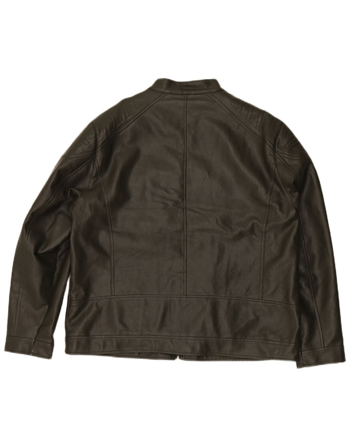 MAX Mens Faux Leather Jacket UK 44 2XL Green Polyurethane
